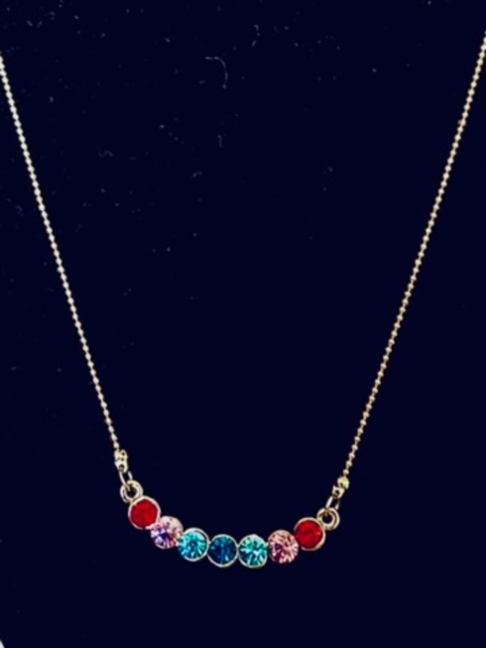 Necklace silver tone multi colored stones